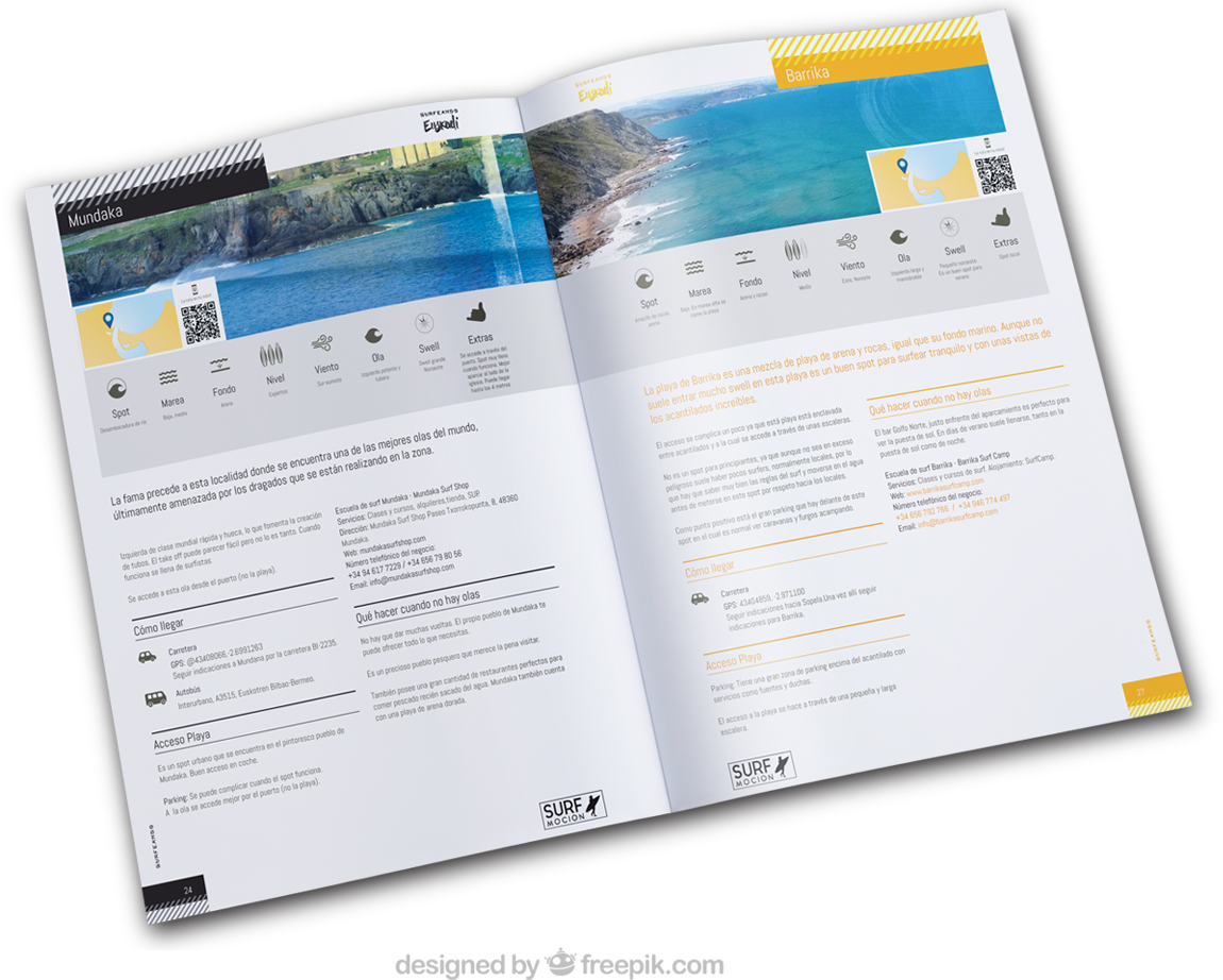 diseño gráfico y maquetación editorial de guía de surf para surfmocion